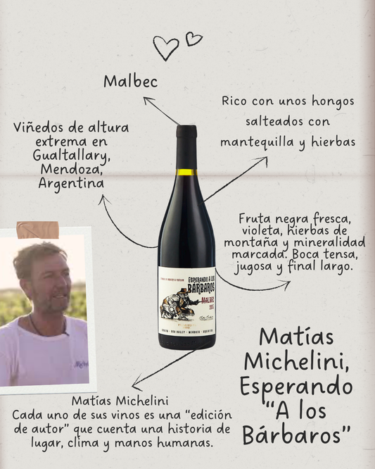 Matías Michelini, Esperanto “A los Bárbaros” Malbec, Valle de Uco (Gualtallary), Mendoza, Argentina