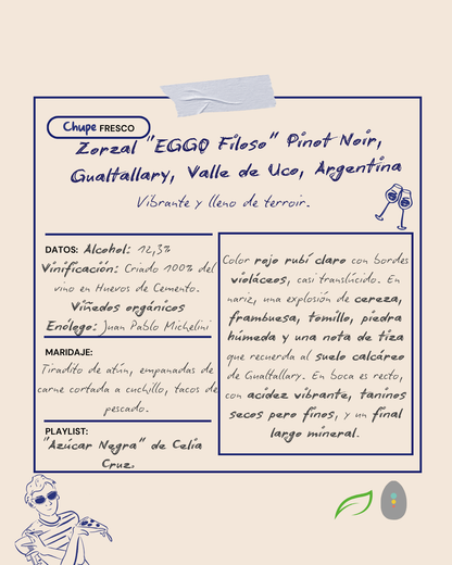 2020 Zorzal "EGGO Filoso", Pinot Noir, Gualtallary, Valle de Uco, Argentina.