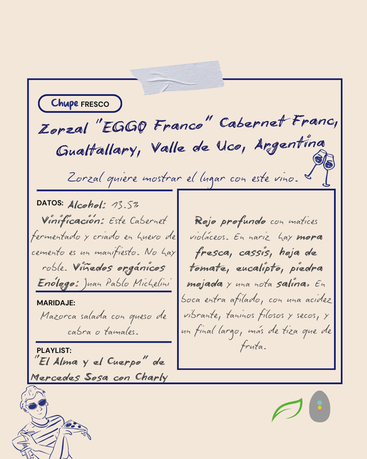 2022 Zorzal "EGGO Franco", Cabernet Sauvignon, Gualtallary, Valle de Uco, Argentina.